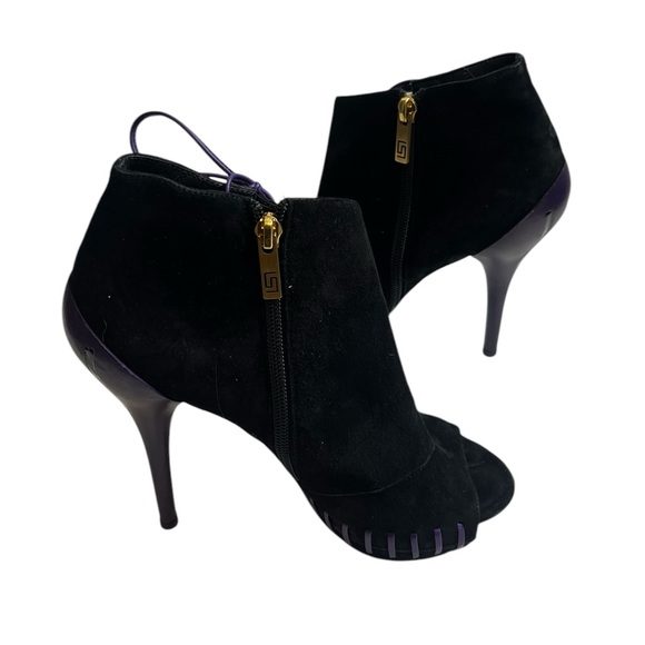 VERSACE Platform Open toe Black suede leather Ankle boots 38 - $1020 US - Picture 2 of 16